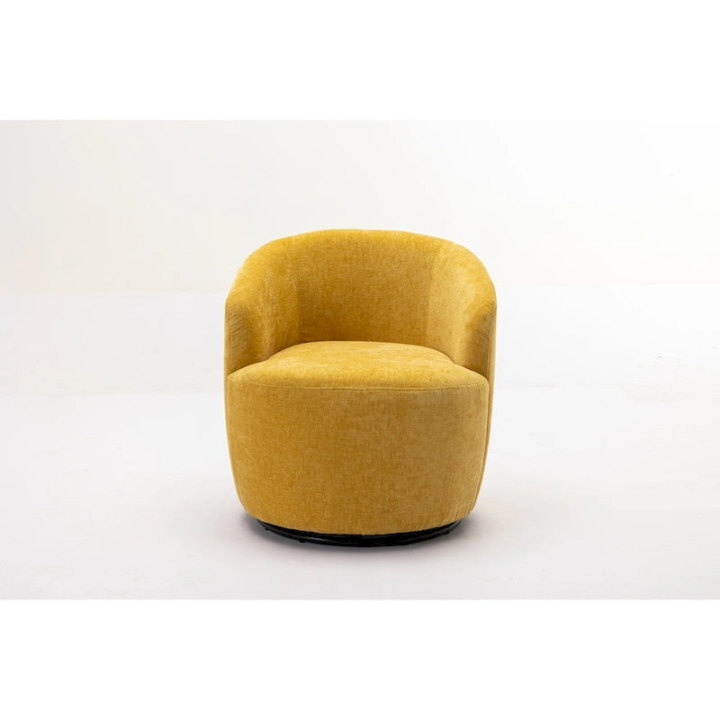 Fabric Swivel Accent Armchair Barrel Chair With Black Powder Coating Metal Ring