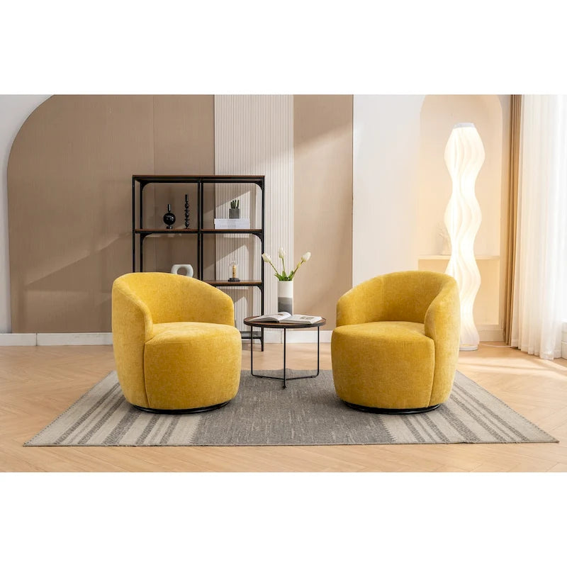 Fabric Swivel Accent Armchair Barrel Chair With Black Powder Coating Metal Ring