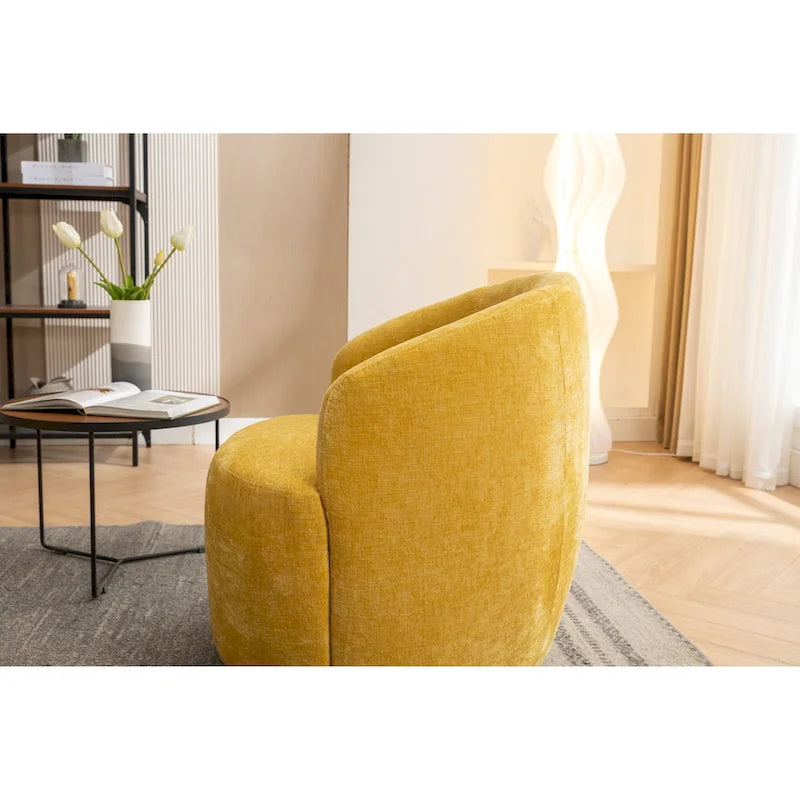 Fabric Swivel Accent Armchair Barrel Chair With Black Powder Coating Metal Ring