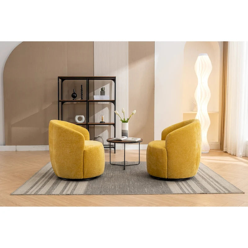 Fabric Swivel Accent Armchair Barrel Chair With Black Powder Coating Metal Ring