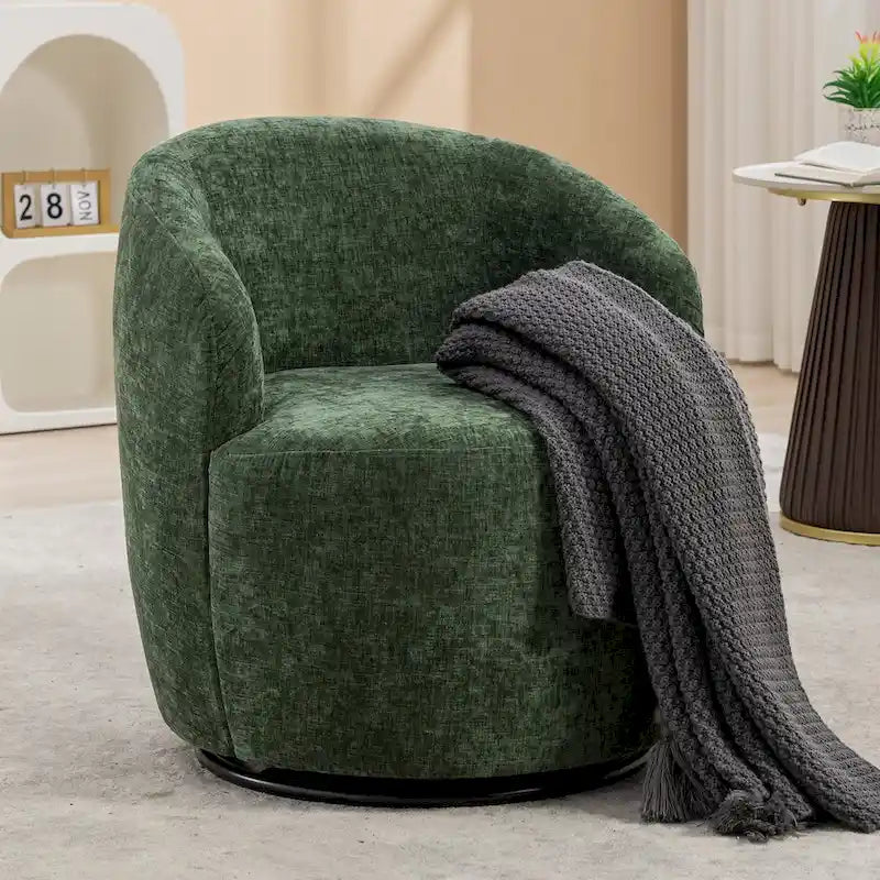 Fabric Swivel Accent Armchair Barrel Chair With Black Powder Coating Metal Ring
