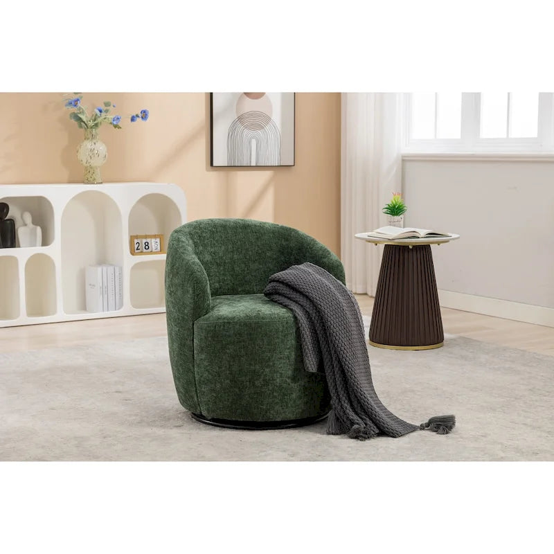Fabric Swivel Accent Armchair Barrel Chair With Black Powder Coating Metal Ring