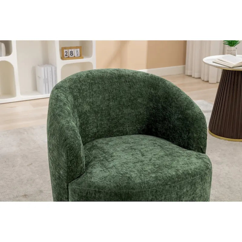 Fabric Swivel Accent Armchair Barrel Chair With Black Powder Coating Metal Ring