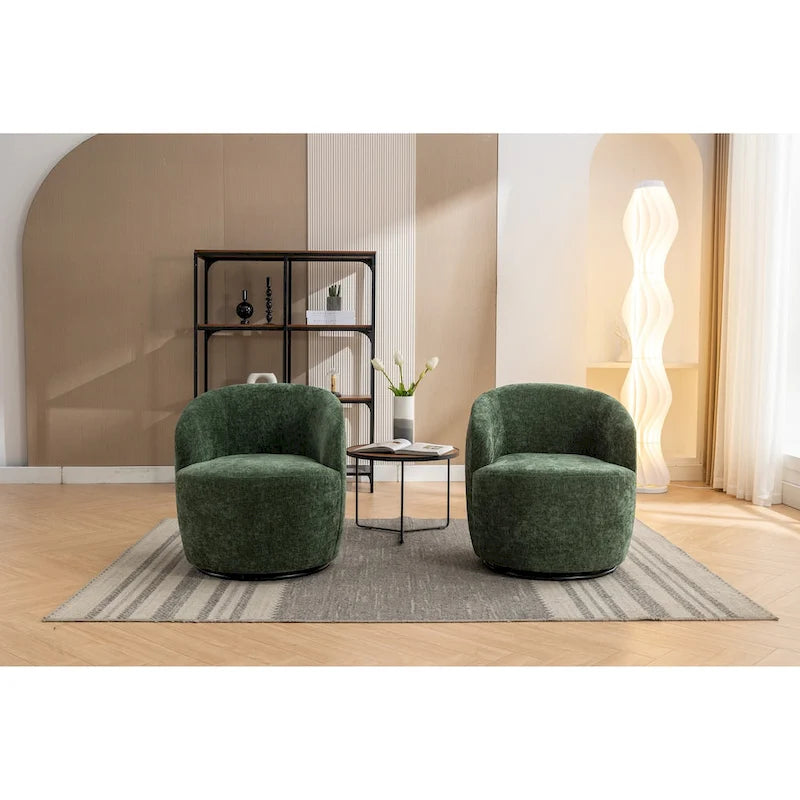 Fabric Swivel Accent Armchair Barrel Chair With Black Powder Coating Metal Ring