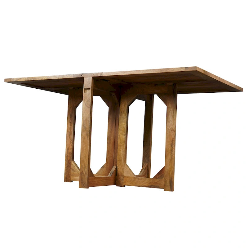 62 Inch Rectangular Dining Table, Handcrafted Natural Mango Wood with Magnetic Catchers