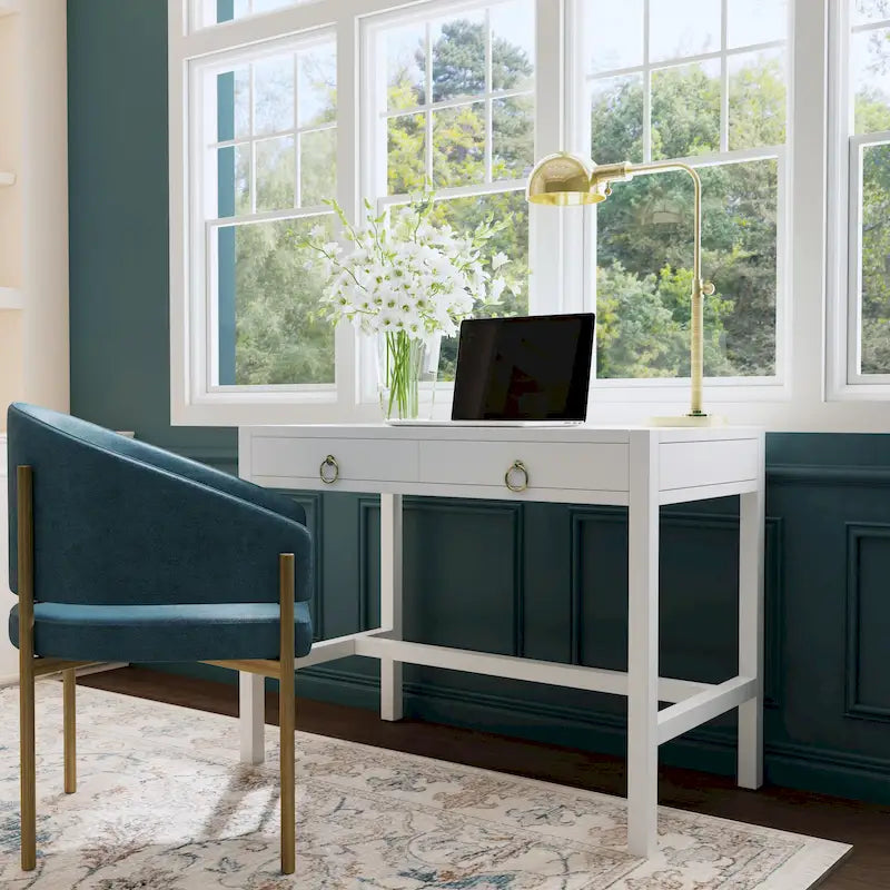 Writing Desk - Brown/White/Blue, Acacia Wood