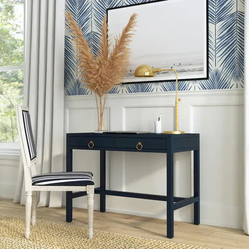 Writing Desk - Brown/White/Blue, Acacia Wood
