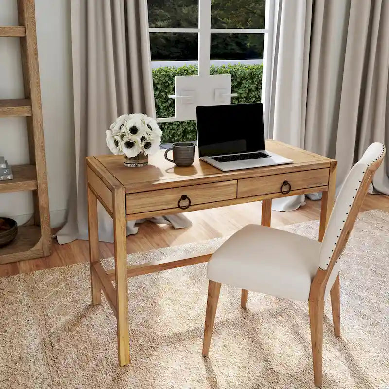 Writing Desk - Brown/White/Blue, Acacia Wood