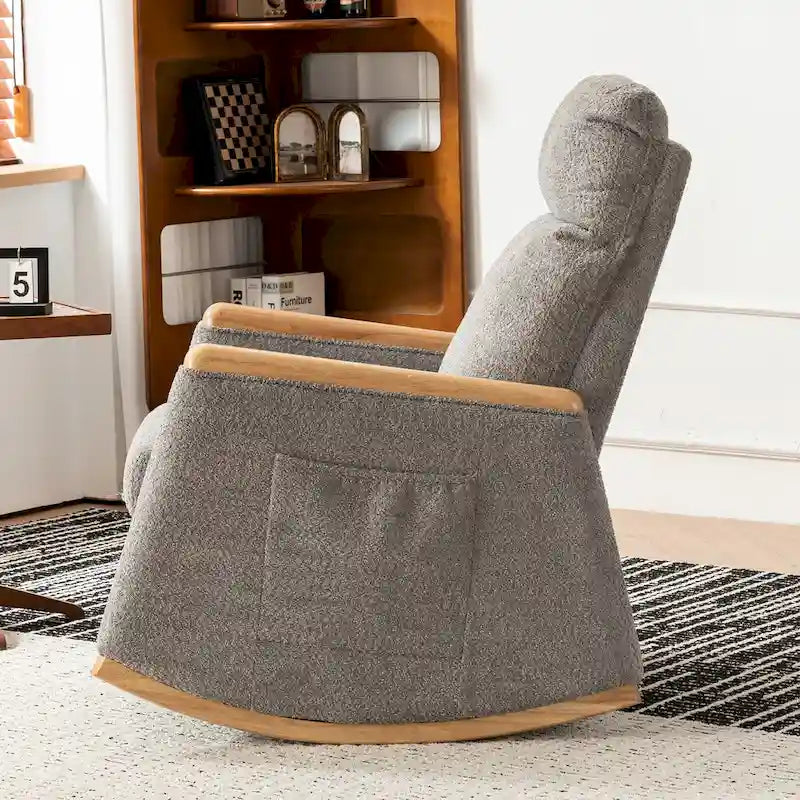 Accent Rocking Chair with Footrest High Back Rubber Wood Rocking Legs Bedroom Living Space