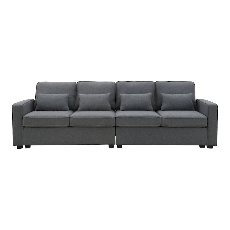 4-Seater Modern Linen Fabric Sofa with Armrest Pockets and 4 Pillows