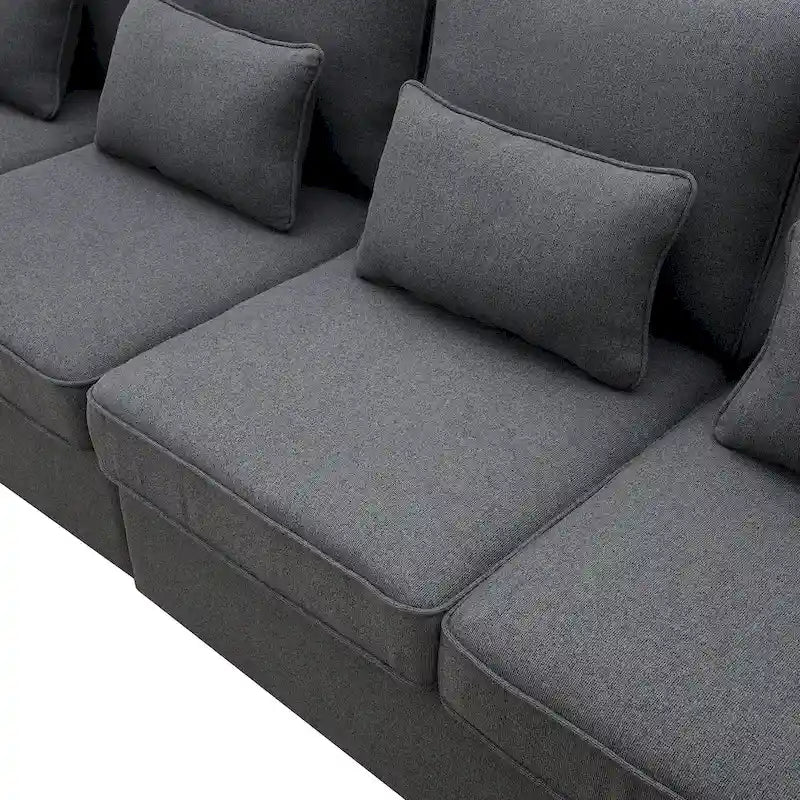 4-Seater Modern Linen Fabric Sofa with Armrest Pockets and 4 Pillows