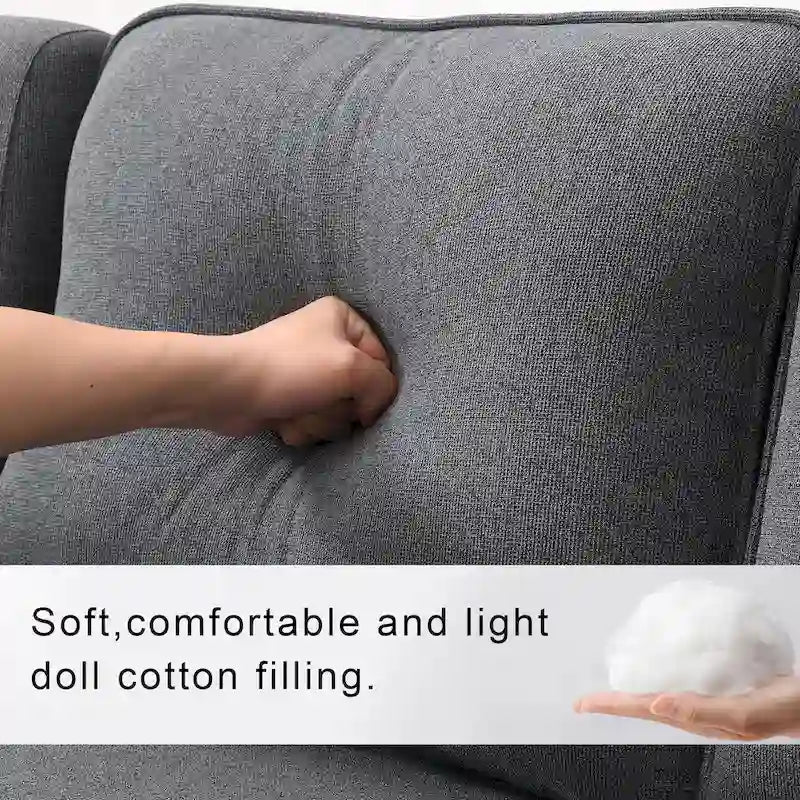 4-Seater Modern Linen Fabric Sofa with Armrest Pockets and 4 Pillows