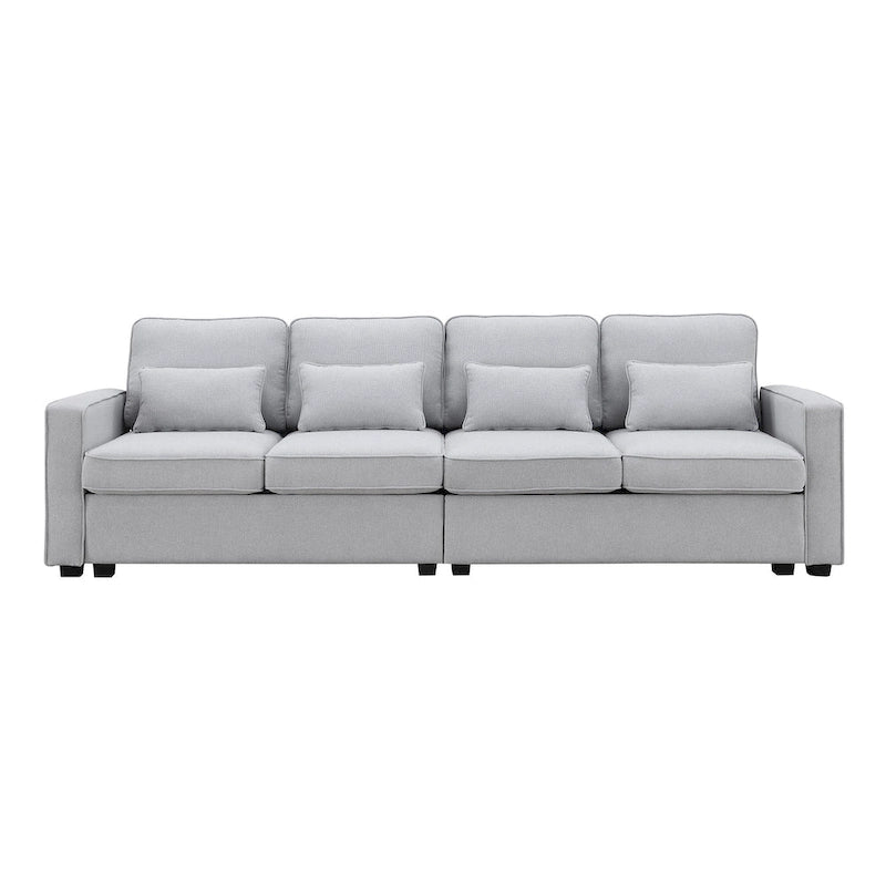 4-Seater Modern Linen Fabric Sofa with Armrest Pockets and 4 Pillows