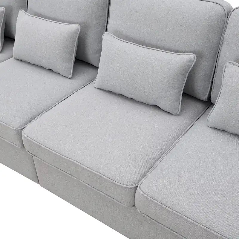 4-Seater Modern Linen Fabric Sofa with Armrest Pockets and 4 Pillows