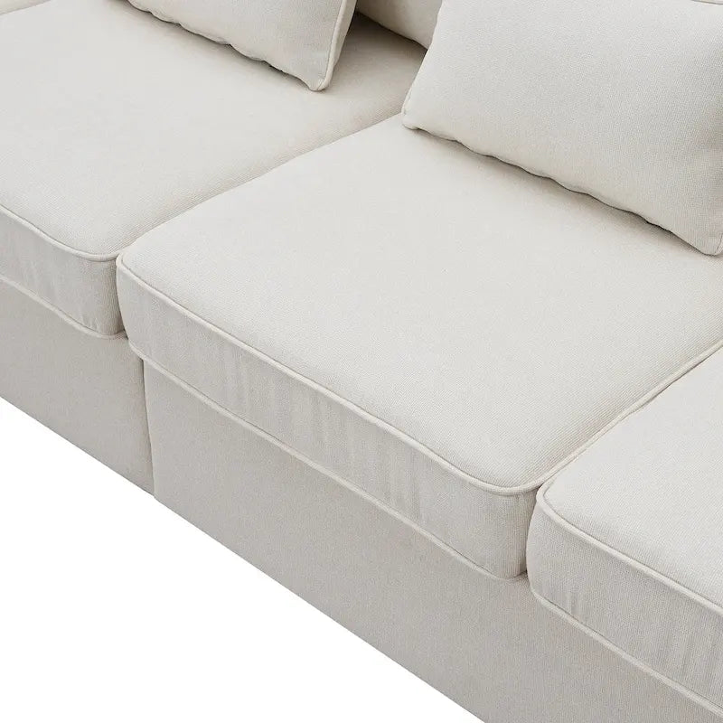 4-Seater Modern Linen Fabric Sofa with Armrest Pockets and 4 Pillows