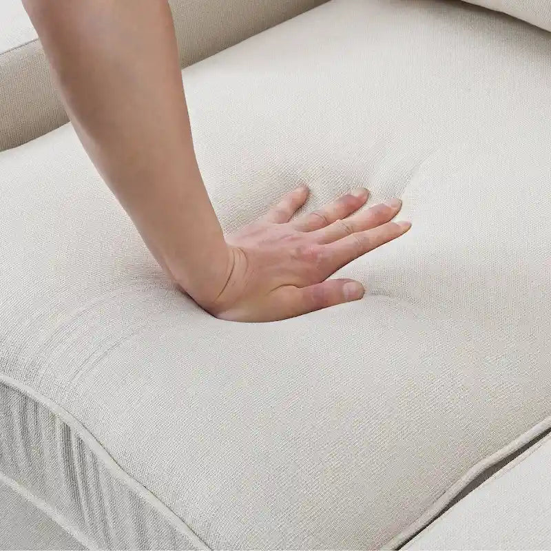 4-Seater Modern Linen Fabric Sofa with Armrest Pockets and 4 Pillows