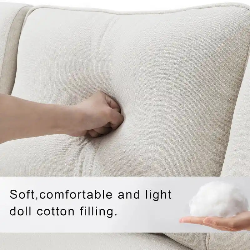 4-Seater Modern Linen Fabric Sofa with Armrest Pockets and 4 Pillows