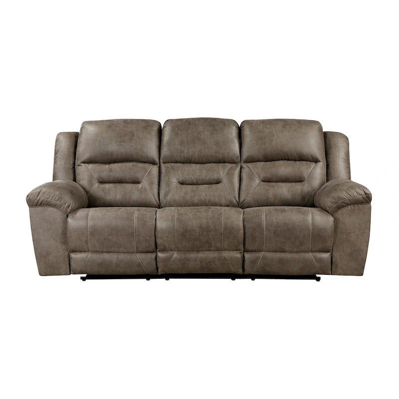 92 Inch Dual Manual Recliner Sofa Brown Microfiber, Solid Wood, Metal