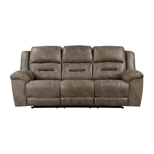 92 Inch Dual Manual Recliner Sofa Brown Microfiber, Solid Wood, Metal