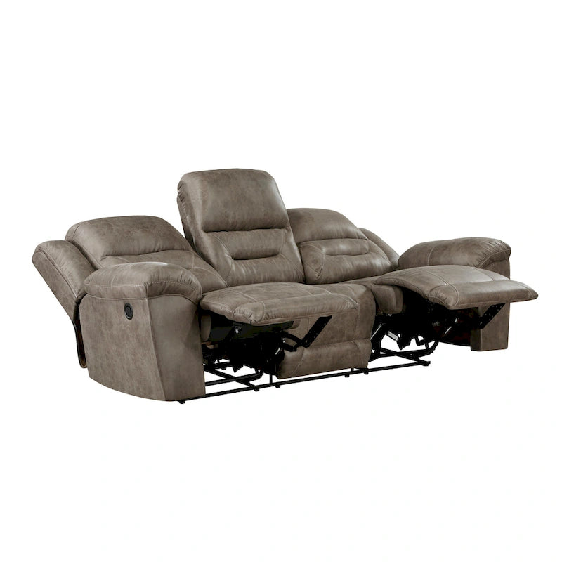 92 Inch Dual Manual Recliner Sofa Brown Microfiber, Solid Wood, Metal