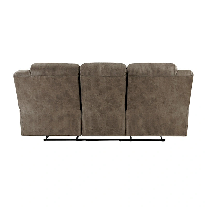 92 Inch Dual Manual Recliner Sofa Brown Microfiber, Solid Wood, Metal
