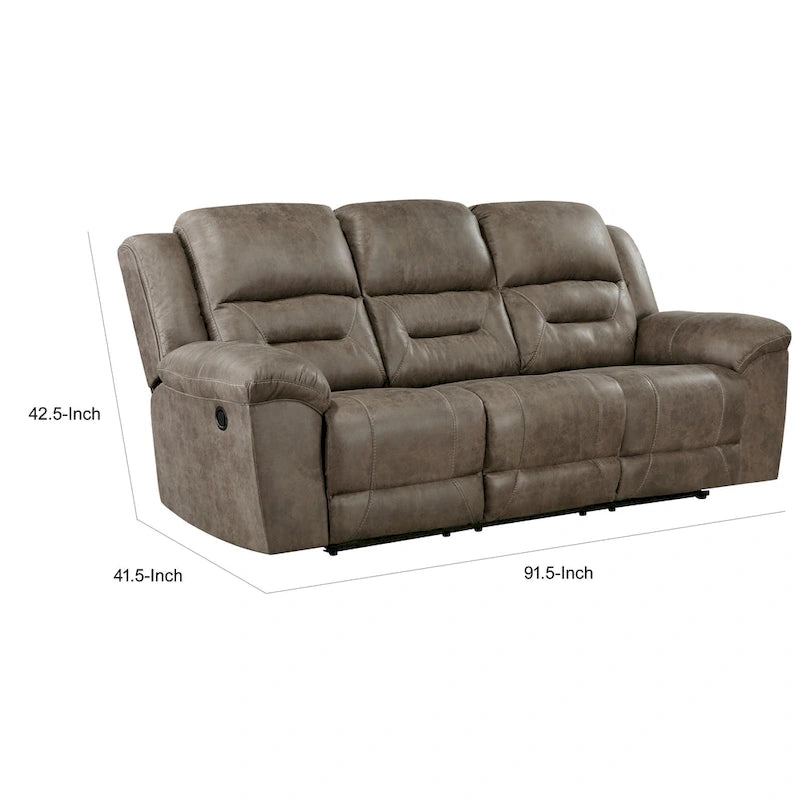 92 Inch Dual Manual Recliner Sofa Brown Microfiber, Solid Wood, Metal