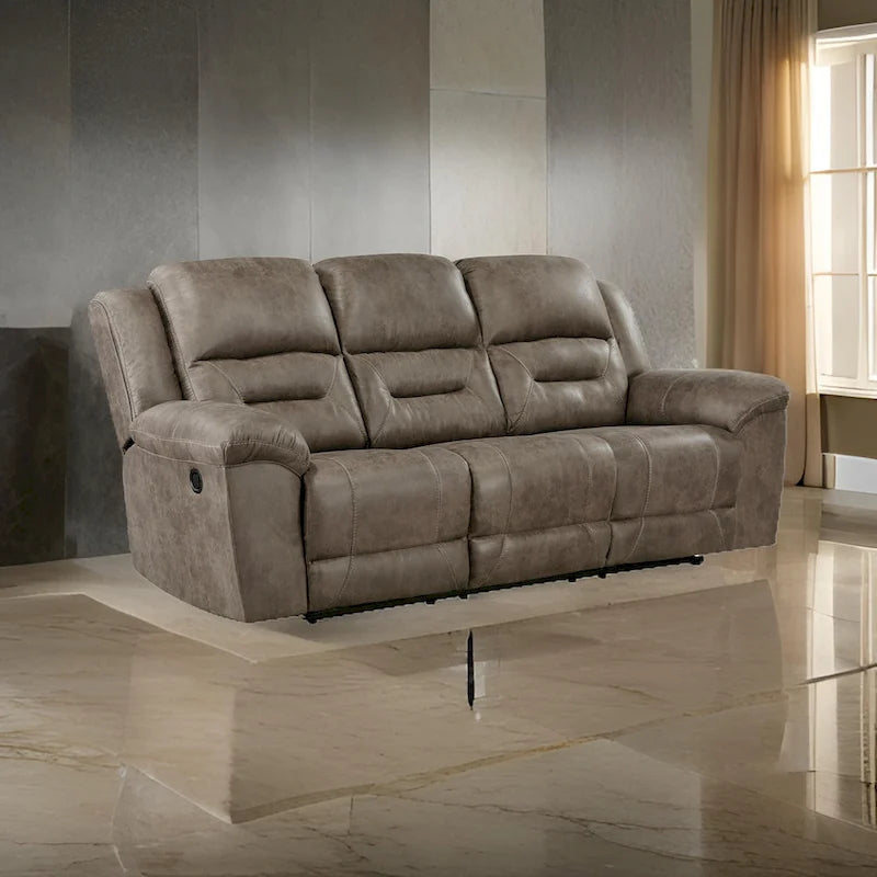 92 Inch Dual Manual Recliner Sofa Brown Microfiber, Solid Wood, Metal