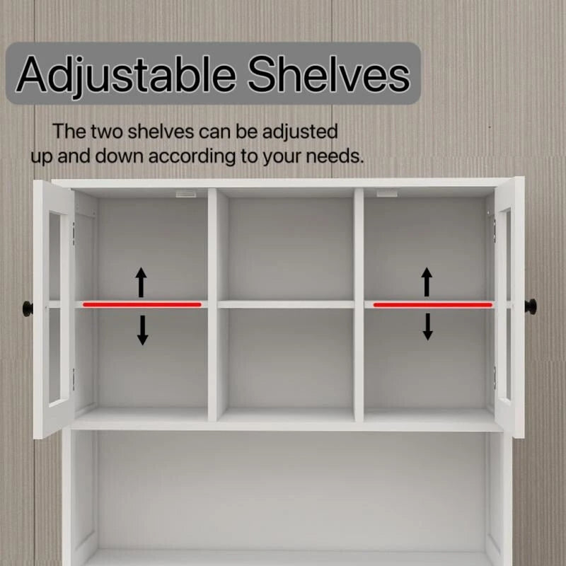 White 60 in. H Storage Cabinet, Two-Compartment Tilt-Out Dirty Laundry Basket Tall Bathroom Cabinet with 2 Adjustable Shelves