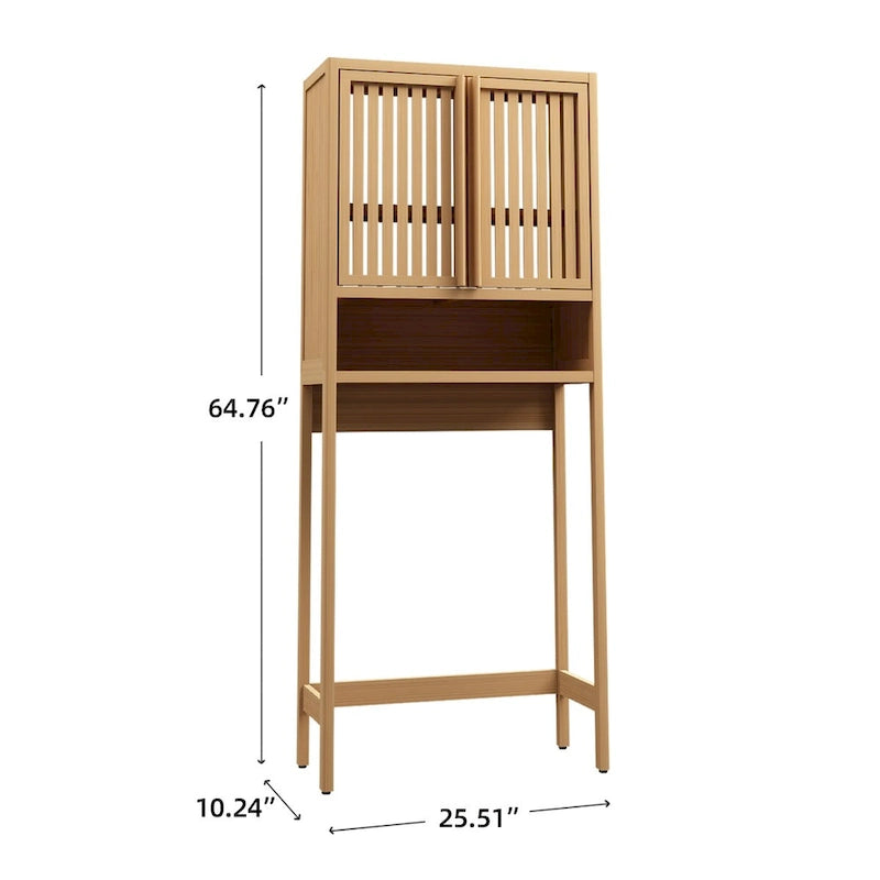 Over the Toilet Storage, 65 Tall Natural Bamboo Bathroom Shelf Organizer with 2 Door