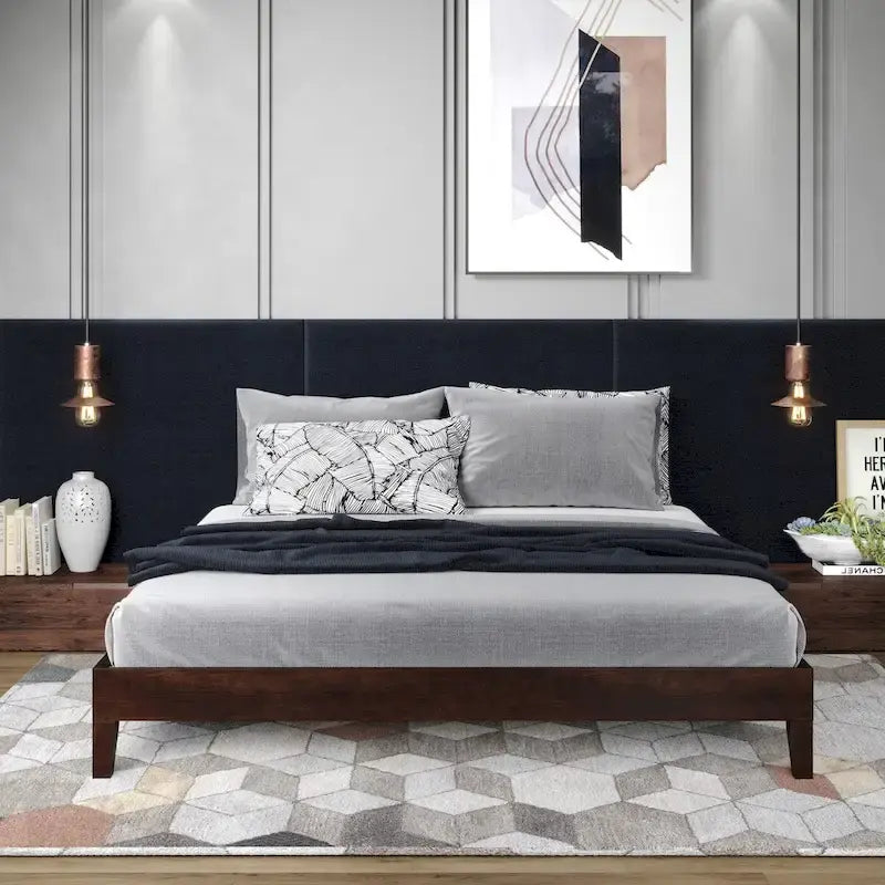 Modern Elegant King Platform Bed Wood Material