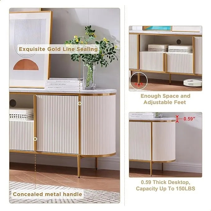 Meuble TV de luxe moderne, centre de divertissement, avec plateau effet marbre