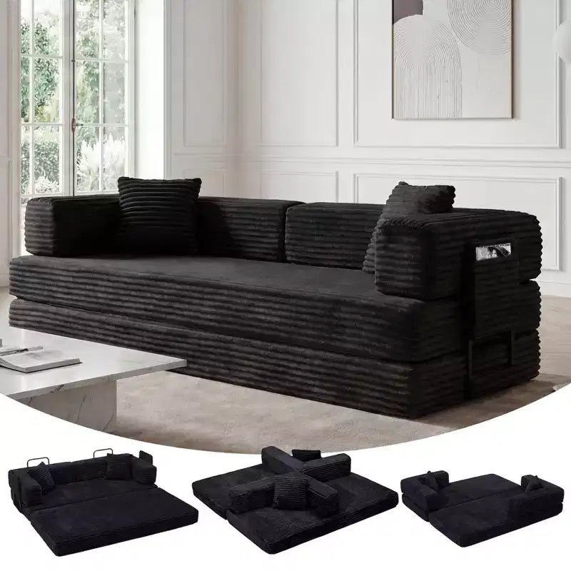 Canapé-lit convertible 5-en-1 de 80,7 po, velours côtelé, 1200 lb, sans assemblage