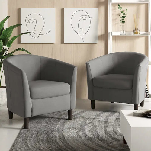 Lot de 2 fauteuils club modernes en lin style tonneau